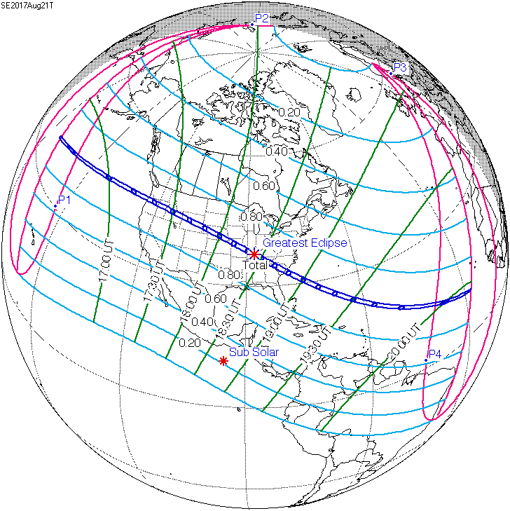 A globe map of the eclipse track