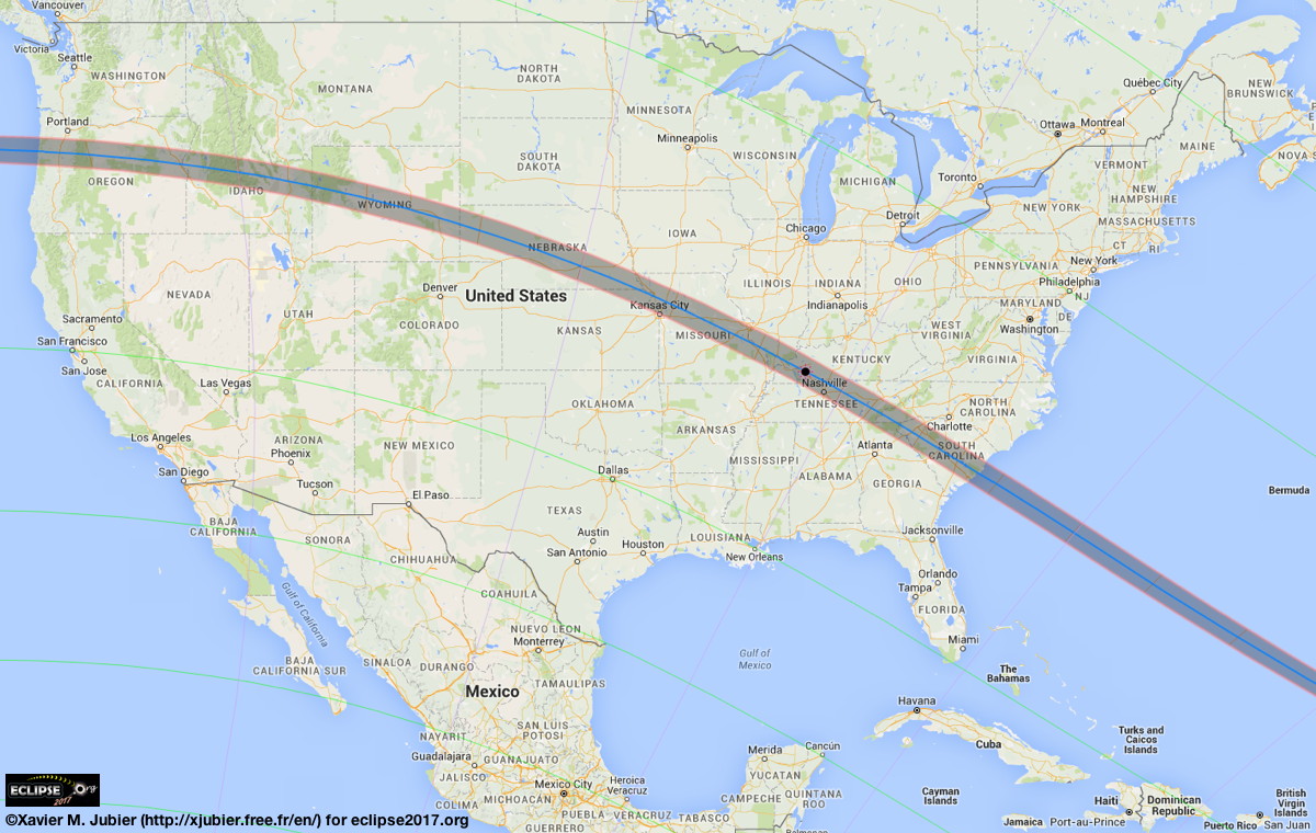 A map of the eclipse track over North America